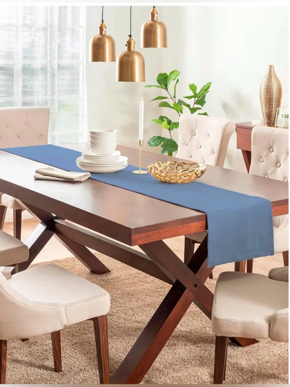 Calicot Table Runner 100% Cotton Table Runner Bel Air Blue size 14x60